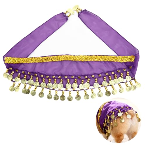 Purple Dogs Belly Dancer Skirt, Waist Chain Hip Curtain