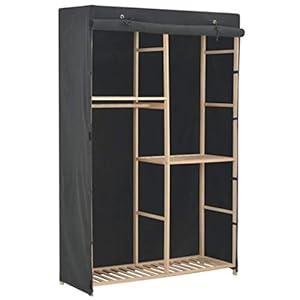 SOULONG 3-Tier Slaapkamer Garderobe, Houten Stof Garderobe voor Kleren, Stof Kleding Opslag Organizer met Hangrail