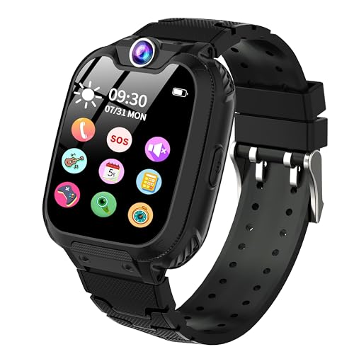 JUBUNRER Montre Connectée Enfant - Jeux MP3 Apel Montre Enfant Garcon Fille à écran Tactile Caméra Alarme SOS Vidéo Calculatrice Calendrier avec SD Card...