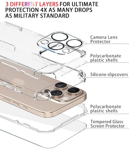 Image of Diverbox for iPhone 16 Pro Case [Shockproof] [Dropproof] [Tempered Glass Screen Protector + Camera Protectors] Heavy Duty Protection Phone Case Cover for Apple iPhone 16 Pro (Glitter Clear)