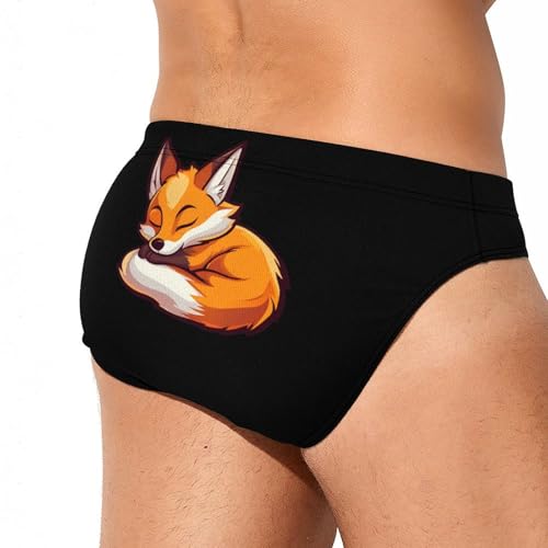 Fox Sleeping Print Men’s Swim Briefs Triangle Swimming Trunks Bikini Surf Swimsuit4