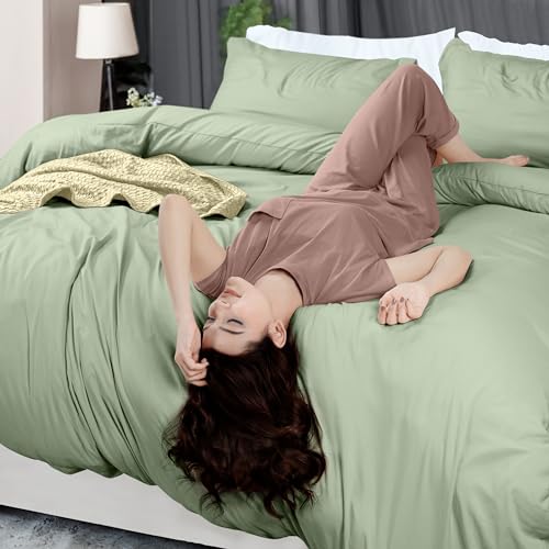 Utopia Bedding Duvet Cover Queen Size - 3 Piece with Zipper Closure - 1 Comforter Cover 90X90 Inches & 2 Pillow Shams 20X26 Inches (Sage) Comforter Not Included