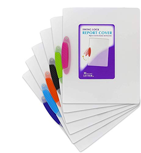 Translucent Swing Lock Report Cover Punchless Swing Arm Report Cover Locks in Paper Easily and Securely Fits up to 30 Sheets (Pack of 6) - by Emraw
