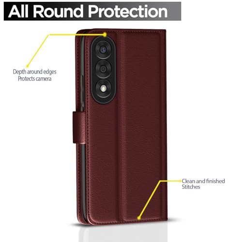 Image of Amazon Basics Flip Cover for OnePlus Nord 5 5G Leather Finish | Wallet Stand and Shock Proof | Inside TPU with Card Pockets | Complete Protection Flip Case (Brown)