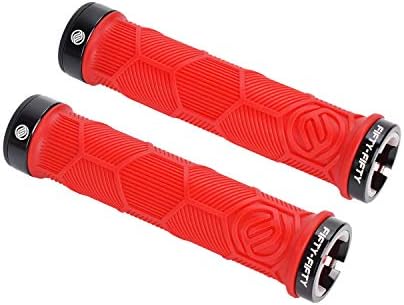 FIFTY-FIFTY Double Lock-On Mountain Bike Grips, Bicycle Handlebar Locking Grips, Non-Slip MTB Handle Grips (Red)