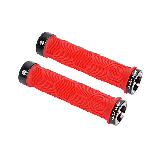 Fifty-Fifty Double Lock-On Mountain Bike Grips, Bicycle Handlebar Locking Grips, Non-Slip Mtb Handle Grips (Red) #TOP23