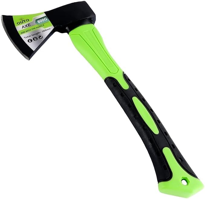 OUTO Heavy Duty Hand Axe with Fibreglass Body & Rubberized Handle for Wood Cutting, Camping and Gardening Hatchet Tools Kulhaadee (1.5lb)