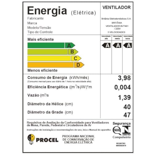 Ventilador Britânia BVT481 Tecnologia Maxx Force 174W 127V