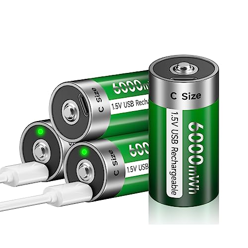 Palogreen Aufladbare Baby C Akku USB 6000mWh - 4 Stück 1.5V/Lithium Wiederaufladbare batterien C Akku hohe Kapazität Mit Typ C Ladekabel, 3 Stunden Schnellladung