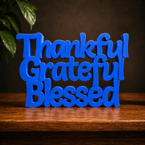 Image of Mad Masters Thankful Grateful Blessed Inspirational Desk Decor - Aesthetic Table, Shelf & Wall Showpiece for Home Office, Business. Vastu Friendly Gifting, Royal Blue (20.3 x 12.5 x 2.5 cm)