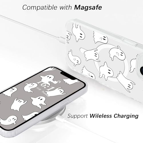 Houdqklee Magnetic Ghost Phone Case for iPhone 14 Pro, Cute Kawaii Halloween Case Compatible with MagSafe,Wireless Slim Clear Phone Cover for iPhone 14 Pro - image 2