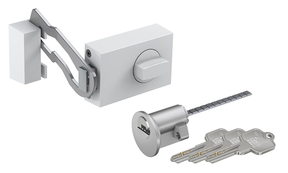 BASI Juego de cerradura adicional para puerta con barra de bloqueo, cilindro exterior y pomo giratorio, llave reversible, cerrojo macizo, seguridad extra para puertas casa y apartamento, 70 mm