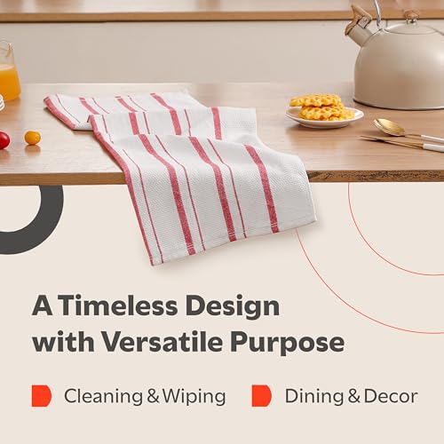 Zeppoli Classic Kitchen Towels - 6 Pack 100% Natural Cotton Towel Set, Reusable Wash Cloths, Absorbent Dish Towels, Machine Washable Hand Towels, Kitchen Essentials, 20� x 28� - Red VAR