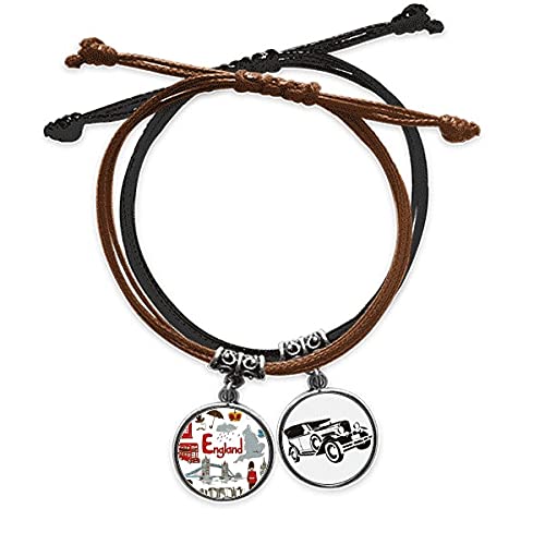 Bracelet Angleterre en cuir pour vos voyages et sorties décontractées avec charms minibus