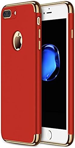 AEETZ 3-in-1 Shockproof Dual Layer Thin Back Cover for Apple iPhone 7 Plus (Red with Golden)