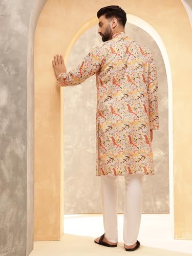 Sojanya (Since 1958 Men'S Cotton Linen Geometric Printed Kurta With White Pyjama4