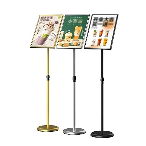 WIGSELBL Tekenhouder Aluminium Poster Stand Heavy Duty Menu Teken Houder Vloerstaande Bord Houder Verstelbare Voetstuk Teken Stand met Basis voor Display/Advertentie (Kleur: Goud, Maat: A3)
