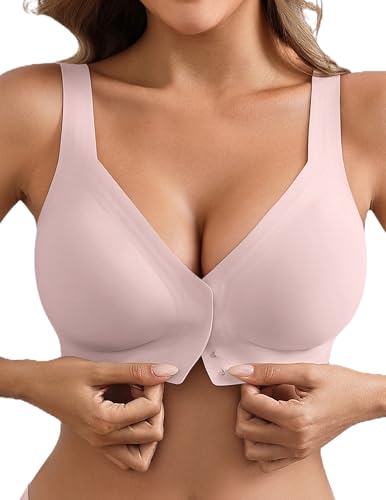Avidlove Wireless Bras for Women Jelly Front Closure Bralettes Smooth T Shirt Bra No Underwire Everyday Bras Dark Dusty Rose L