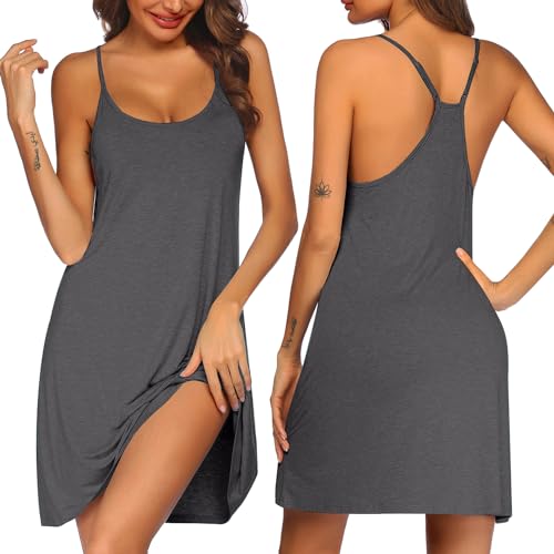 Ekouaer Women's Sleeveless Nightgown Racerback Sleepdress Charcoal Grey