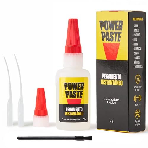 PowerPaste super glue XXL – 50g de pegamento fuerte instantáneo para todo tipo de usos, pegamento de cianocrilato para zapatos, cristal, plástico, cerámica, goma, cuero, metal, etc.