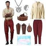 COYBTO Disfraz Medieval Hombre, Vestido Renacimiento con Camisa Pantalones de Pirata, Regalo para Hombre, Disfraz Vikingo Traje Caballero Medieval para Carnevale Cosplay Halloween (Rojo, M)