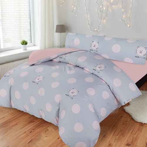 BESCH Funda Nordica para Cama 90 de Microfibra Ultra Suave, Confortable y Transpirable de 3 Piezas, Funda Edredon 150x220cm, Bajera 90x200+25cm y 1 Funda de Almohada 45x110cm (Gato)