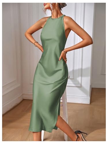 Image of Floerns Women's Elegant Sleeveless Crew Neck Maxi Dress Slit Cocktail Tank Dress