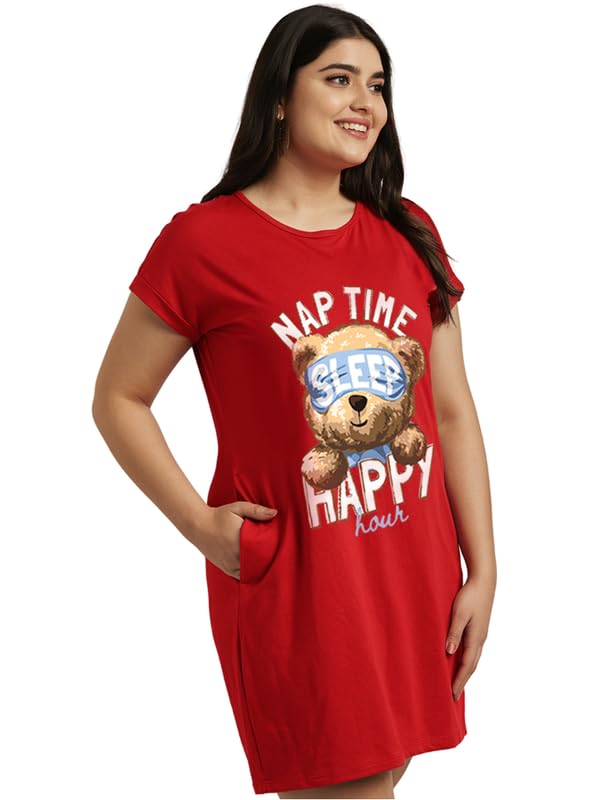 Women’s Printed Cotton Knee Length Nighty | Short Sleeve Nighty | Short Nightdress | Long T-Shirt | Regular Fit Night Gown | Casual Nightwear