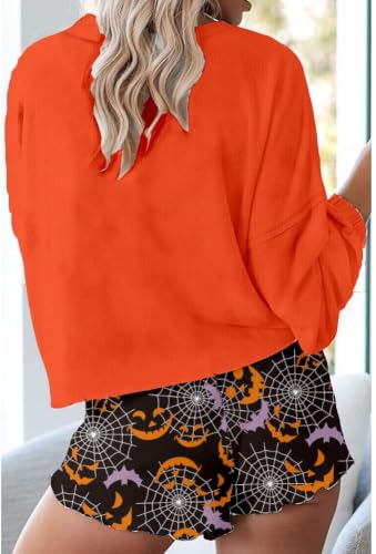 Image of Roshop Halloween Pajama Women's Pumpkin Matching Top & Shorts Loungewear Set