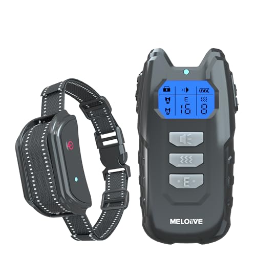 Meloive Collier de Dressage pour Chiens Rechargeable,Portée de 3000m,100% Résistant à L’Eau avec Verrouillage de Sécurité,Modes Son/Vibration/Choc Statique,Ecran LCD Rétro-éclairé