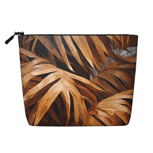 Kultur- und Kosmetiktasche für Damen, mit Palmenblättern, Unisex, Kulturbeutel, Aufbewahrungstasche für Körperpflege, Dunkelbraun