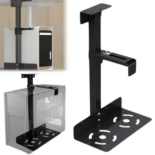 Exquilnova PC Halterung Unter Schreibtisch, PC Halterung für Untertisch, Carbonstahl Computer Aufhängung Halter, Höhe Verstellbar 50-530mm, Max. Tragfähigkeit 25 kg, für den Meisten Hosts (Schwarz)