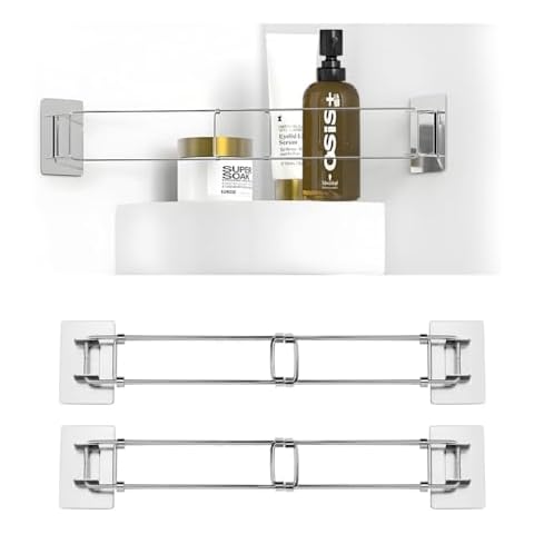 Ckriyehe RV Shower Corner Storage Bar, RV/Camper/Travel Trailer Bathroom Corner Stainless Steel Storage Bar, 7.8~13.4in Adjustable (2 Pack) Cover