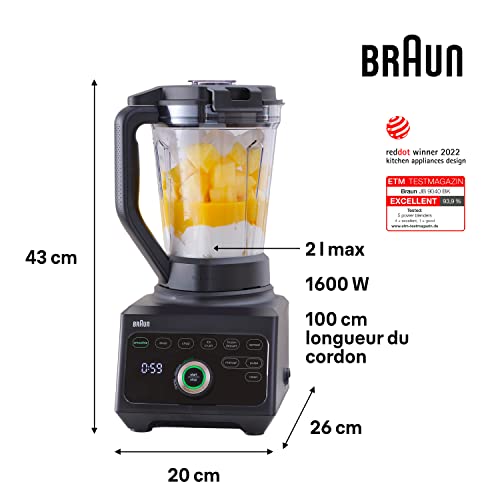 Blender Braun JB9040BK PowerBlend 9 – 1600 W, 11 Programmes, Bol 2L - vue 6