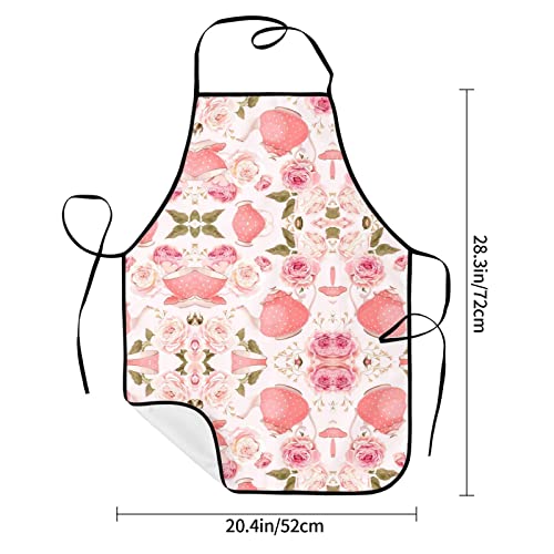 Zimbro Tea Cups With Roses Romantic Shabby Waterproof And Grease Proof, Kitchen Apron For Both Men And Women Adjustable Bib Apron #TOP5