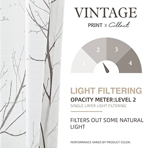 Collact Living Room Curtains Tree Branch Curtains Grey On White Floral Curtains 63 Inches Long Window Treatment Drapes For Dining Room Bedroom Farmhouse Retro Rustic Curtains 2 Panels Set Grommet Top #TOP3