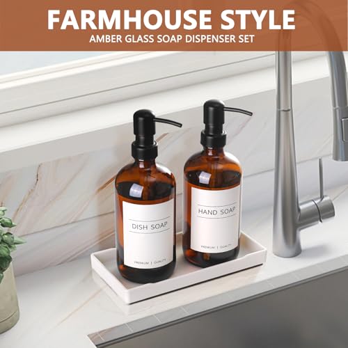 GMISUN Kitchen Soap Dispenser Set, 17 fl oz/500ml Amber Glass Soap Dispensers with Tray, Refillable Hand and Dish Soap Bottles Set for Kitchen & Bathroom, 2 Pcs Glass Dispenser Bottle with Pump&Labels - Cosy Home Interiors GMISUN Kitchen Soap Dispenser Set, 17 fl oz/500ml Amber Glass Soap Dispensers with Tray, Refillable Hand and Dish Soap Bottles Set for Kitchen & Bathroom, 2 Pcs Glass Dispenser Bottle with Pump&Labels - Image 3