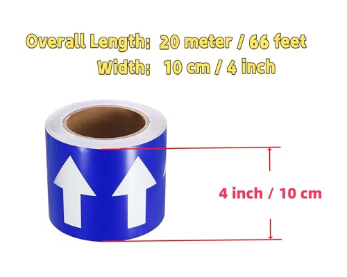 Image of Pipe Flow Arrow Tape Pipeline Arrow Stickers 4 Inch x 66 Ft (10cm x 20M) Pipe Identification Marking Arrow Labels with Reflective Strips for Pipe Flow Markers, Blue /White