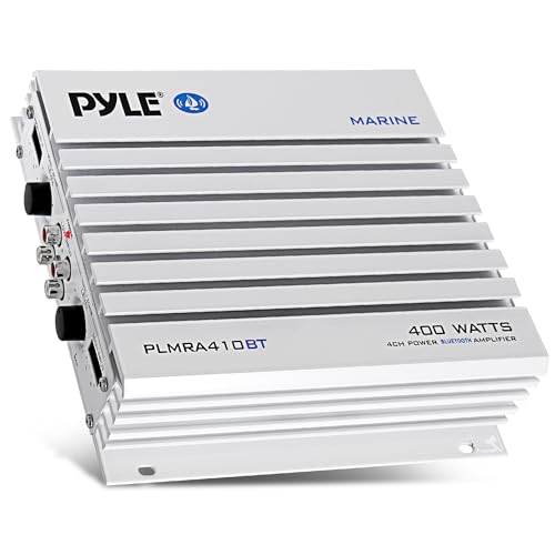 Pyle 2.1 Bluetooth Marine Amplifier Receiver - Waterproof 4 Channel Wireless Bridgeable Audio Amp for Stereo Speaker with 400W Power Dual MOSFET Supply, GAIN Level & LED Indicator, Black - PLMRA410BT by Pyle - Used condition - US$51.83