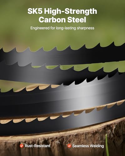 VEVOR Bandsaw Blade, 60 Inch Length, 6 TPI Band Saw Blade with 15 HRC Hardened Sharp Teeth, SK5 High-Strength Carbon Steel, 0.25 Inch Width, Replacement for Major Woodworking Band Saw Brands, 1 Pack