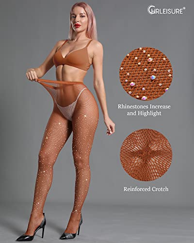 Image of CHRLEISURE Women's Sparkle Rhinestone Fishnets, Sexy Sparkly Glitter Party Concert Outfit Fishnet Stockings