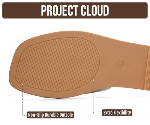 Image of Project Cloud 100% Genuine Leather Sandals for Women 2026 - Fashion Flat Womens Sandals with Memory Foam Insole Slides Sandals Women Footwear - Mules Women's Sandals (Jannel)