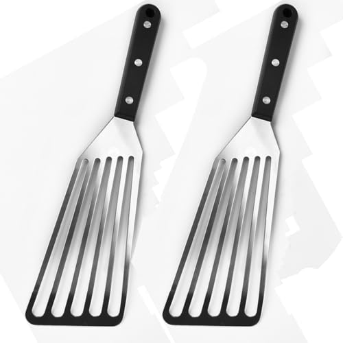 2 Pieces Stainless Steel Slotted Spatula BBQ Shovel Professional Fish Spatula Handle Stainless Steel Fish Slice Non Stick Frying for Cooking (Large Size 12.6in)