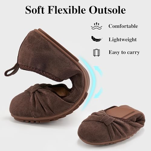 Ecetana Womens Flats Shoes Dressy: Round Toe Bowknot Suede Foldable Comfortable Casual Slip On Ballet Loafers4