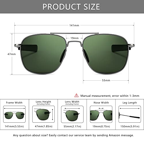 Image of SUNGAIT Men's Military Style Polarized Pilot Aviator Sunglasses - Bayonet Temples