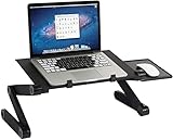 DlandHome Mesa Ordenador Portátil con Base de refrigeración y Soporte para Ratón Soporte para Diván Sofá Cama Mesa Plegable Mesa Bandeja, Negro