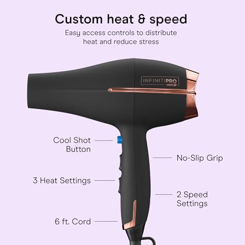 Image of Conair InfinitiPRO AC Motor Pro Hair Dryer | Professional Ionic Ceramic Blow Dryer for Faster, Frizz-Free Drying on All Hair Types, Black, 650AMZL