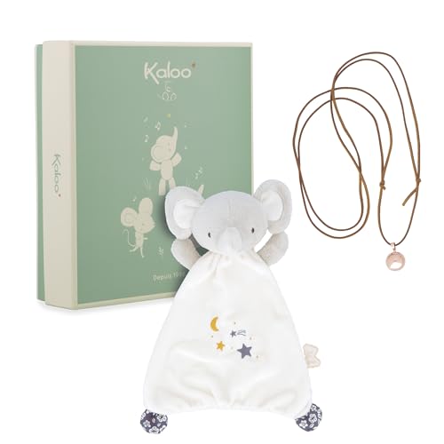 KALOO Set con Peluche Elefante y Collar Bola Regalo de Nacimiento Embarazadas Suavidad y armonía Desde el Embarazo Materiales reciclados y diseño Refinado Caja de Regalo