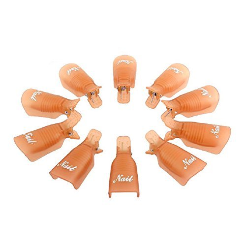 Sannysis 10PC Nail Art Soak Off Cap Clip UV Gel Polish Remover Wrap Tool Plastic (Orange)
