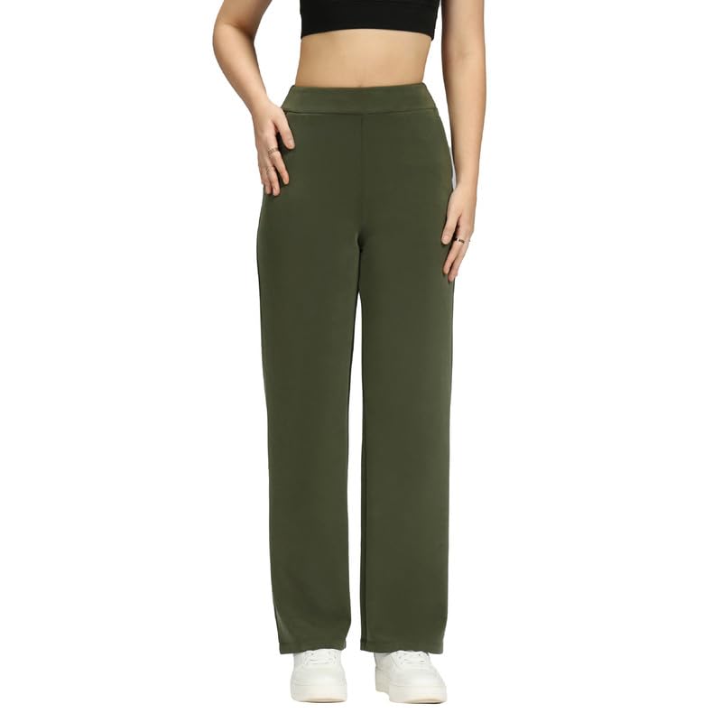 Image of BlissClub Womens BareButter Straight Pants, High Rise, Straight fit,Pockets, Comfortable Waistband,Regular Variant Below 5'4